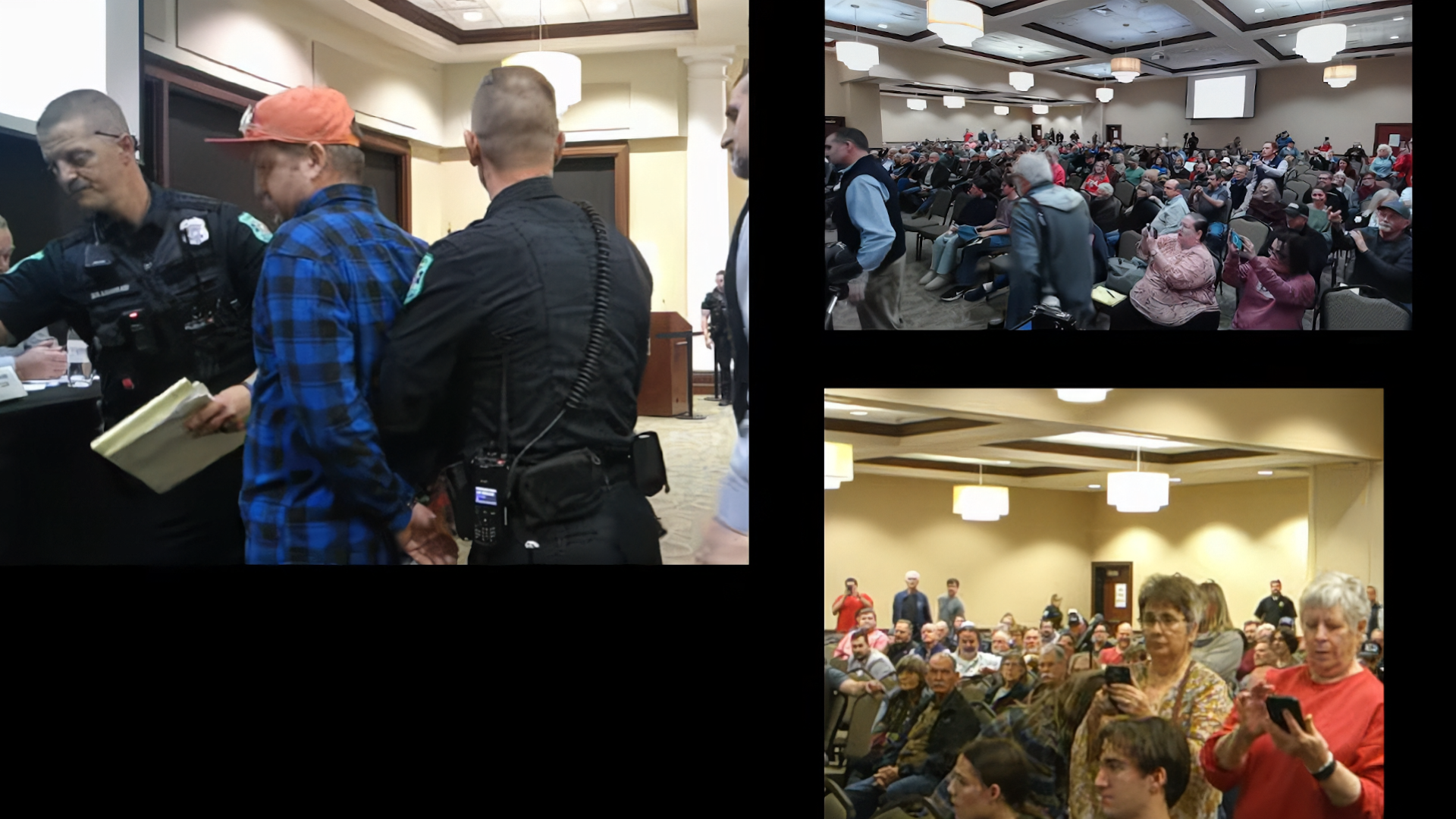 Farmer Darren Blanchard arrested for going over the allotted speaking time during a town hall meeting