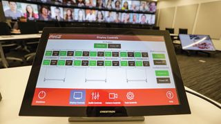 The conferencing system is operated using a Crestron touchpanel with a custom interface, which McCann developed and Whatley helped direct.