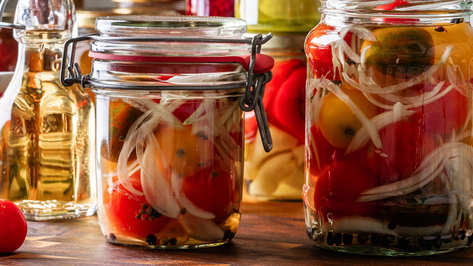 Jars of pickled vegetables