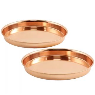 8.5 In. Dia X 1 In. H X 8.5 In. D Round Copper Plated Stainless Steel Decorative Trays (set of 2)