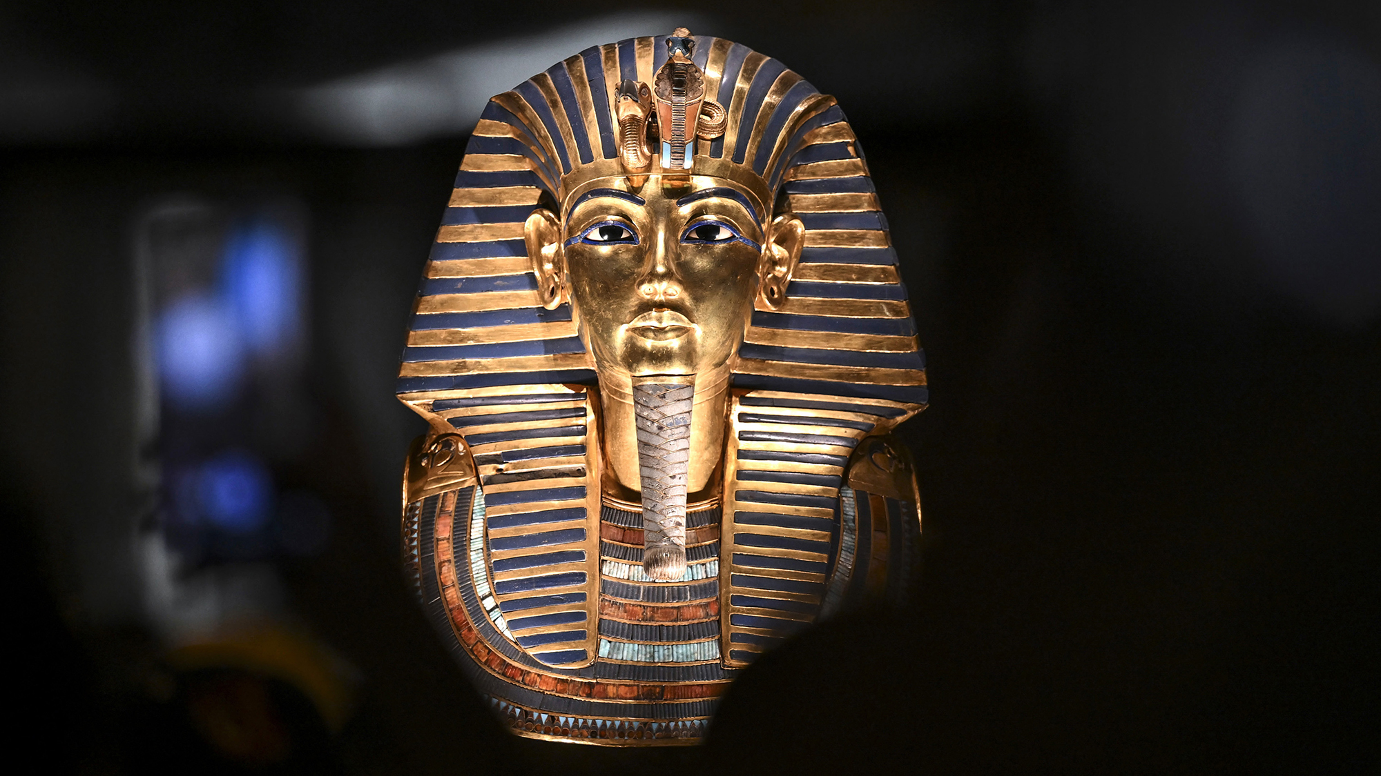 The golden mask of Tutankhamun is displayed at the Grand Egyptian Museum during the museum&#039;s opening to the public in Giza, Egypt