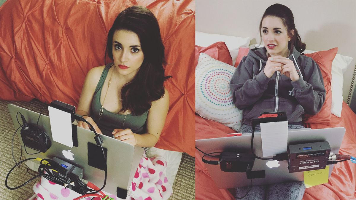 Actress Daniela Bobadilla using the laptop camera setup