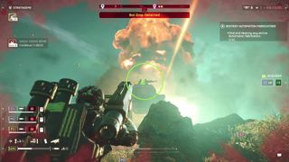Helldivers 2 Factory Strider locked on by Helldiver using Spear rocket launcher