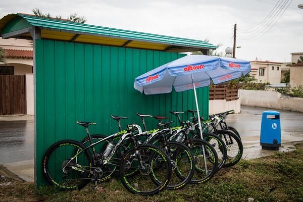 Team bikes hang out in the shade