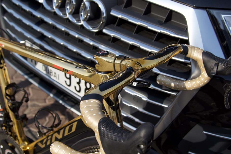 An Arabic-esque design is featured on the aerodynamic handlebars