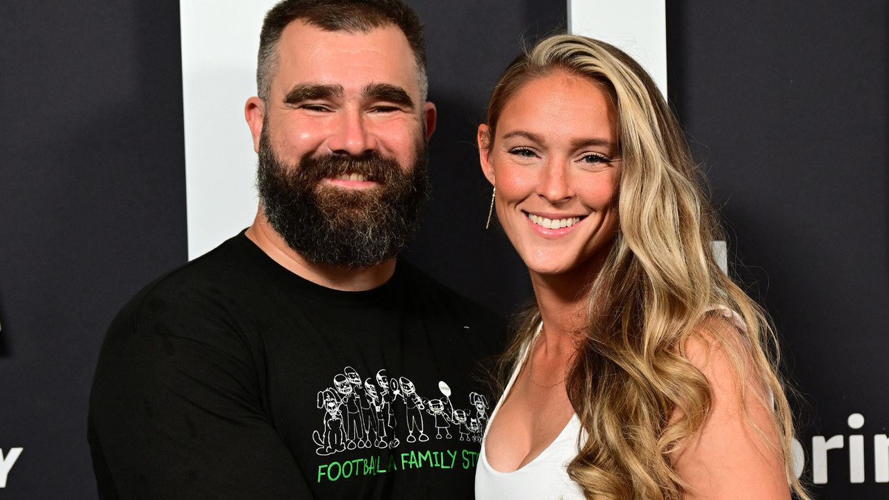 Jason Kelce and Kylie Kelce attend Thursday Night Football Presents The World Premiere of &quot;Kelce&quot; on September 08, 2023 in Philadelphia, Pennsylvania