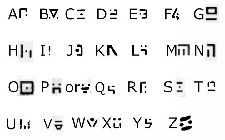 Decoded alphabet from the videogame Stray