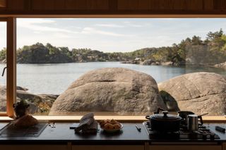 view of norwegian landscape from modest cabin