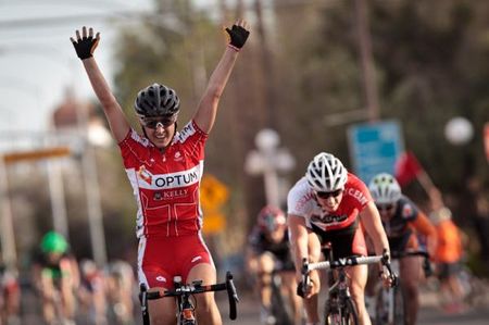 Lea Kirchmann (Optum Pro Cycling) takes the sprint for the win.