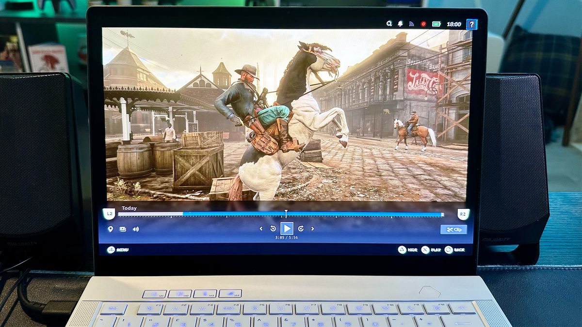 Steam Game Recording on a white laptip editing footage of Red Dead Redemption 2