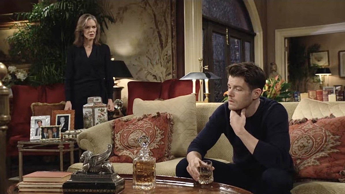 Susan Walters and Michael Mealor as Diane and Kyle in a somber moment in The Young and the Restless