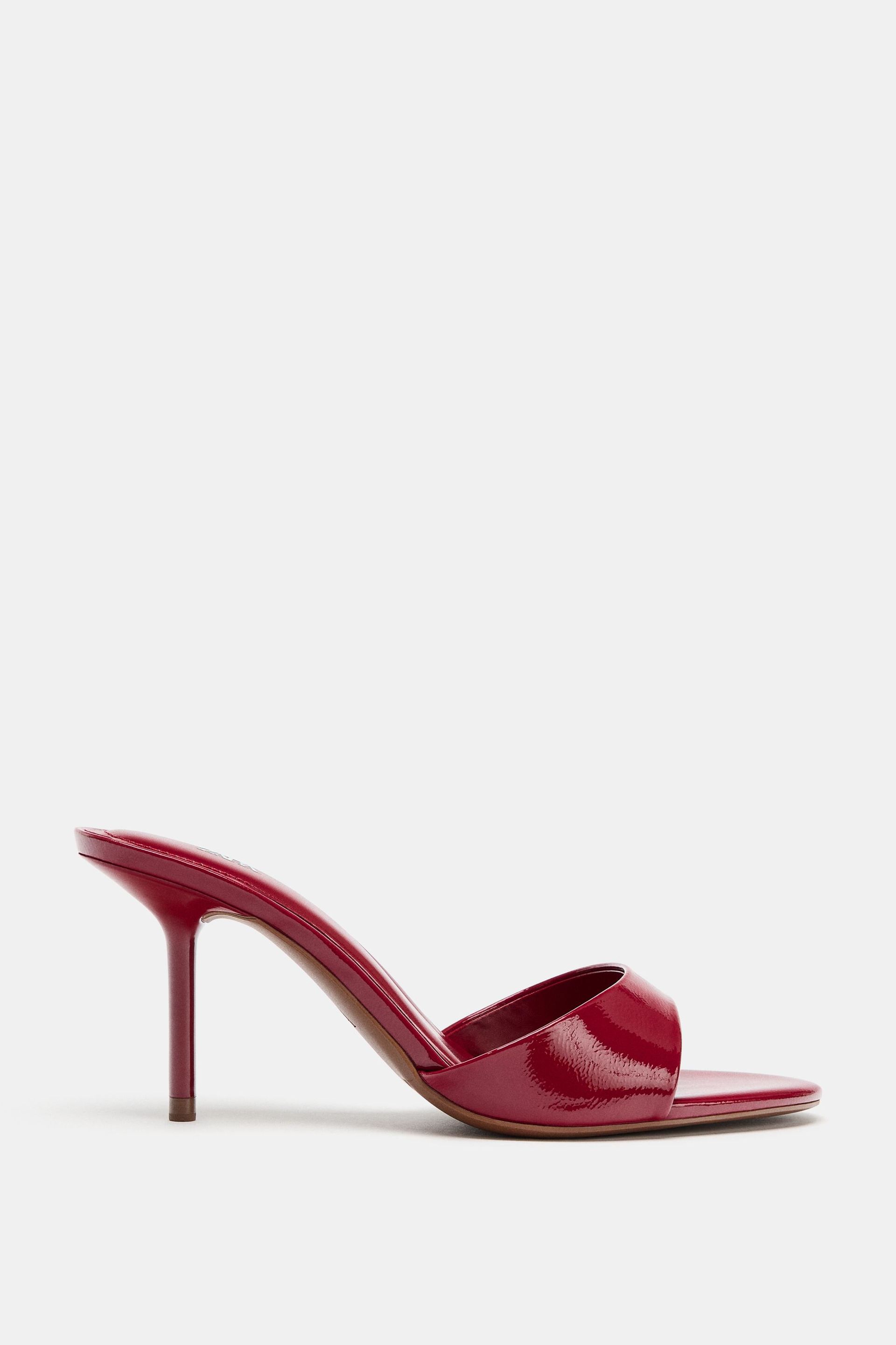 Faux-Patent-Finish Heeled Sandals
