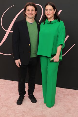 Jason Ritter and Melanie Lynskey attends the premiere of "Lola" at Regency Bruin Theatre on February 03, 2024 in Los Angeles, California.