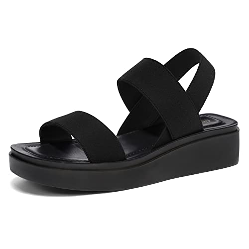 Mysoft Women's Platform Wedges Sandals Slingback Lightweight Elastic Ankle Strap Low Wedges Walking Sandals Comfortable Slip on Casual Shoes