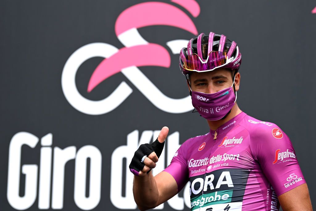 ALPE DI MERA VALSESIA ITALY MAY 28 Peter Sagan of Slovakia and Team Bora Hansgrohe Purple Points Jersey at start during the 104th Giro dItalia 2021 Stage 19 a 166km stage from Abbiategrasso to Alpe di Mera Valsesia 1531m Stage modified due to the tragic events on May the 23rd 2021 that involved the Mottarone Cableway UCIworldtour girodiitalia Giro on May 28 2021 in Alpe di Mera Valsesia Italy Photo by Stuart FranklinGetty Images
