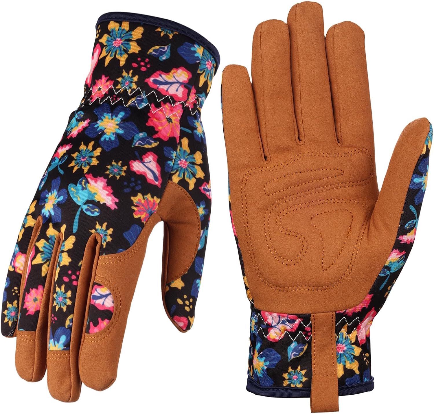 Leather Gardening Gloves for Women - Working Gloves for Weeding, Digging, Planting, Raking and Pruning (b-Blue) Medium