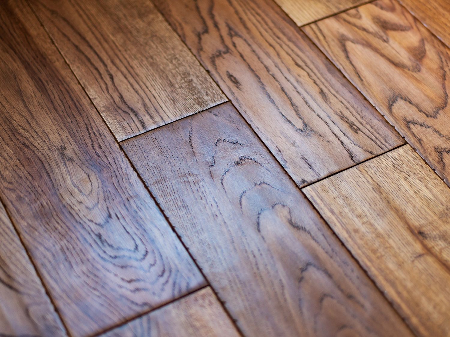 Close view of a clean finished hardwood floor with visible wood grain
