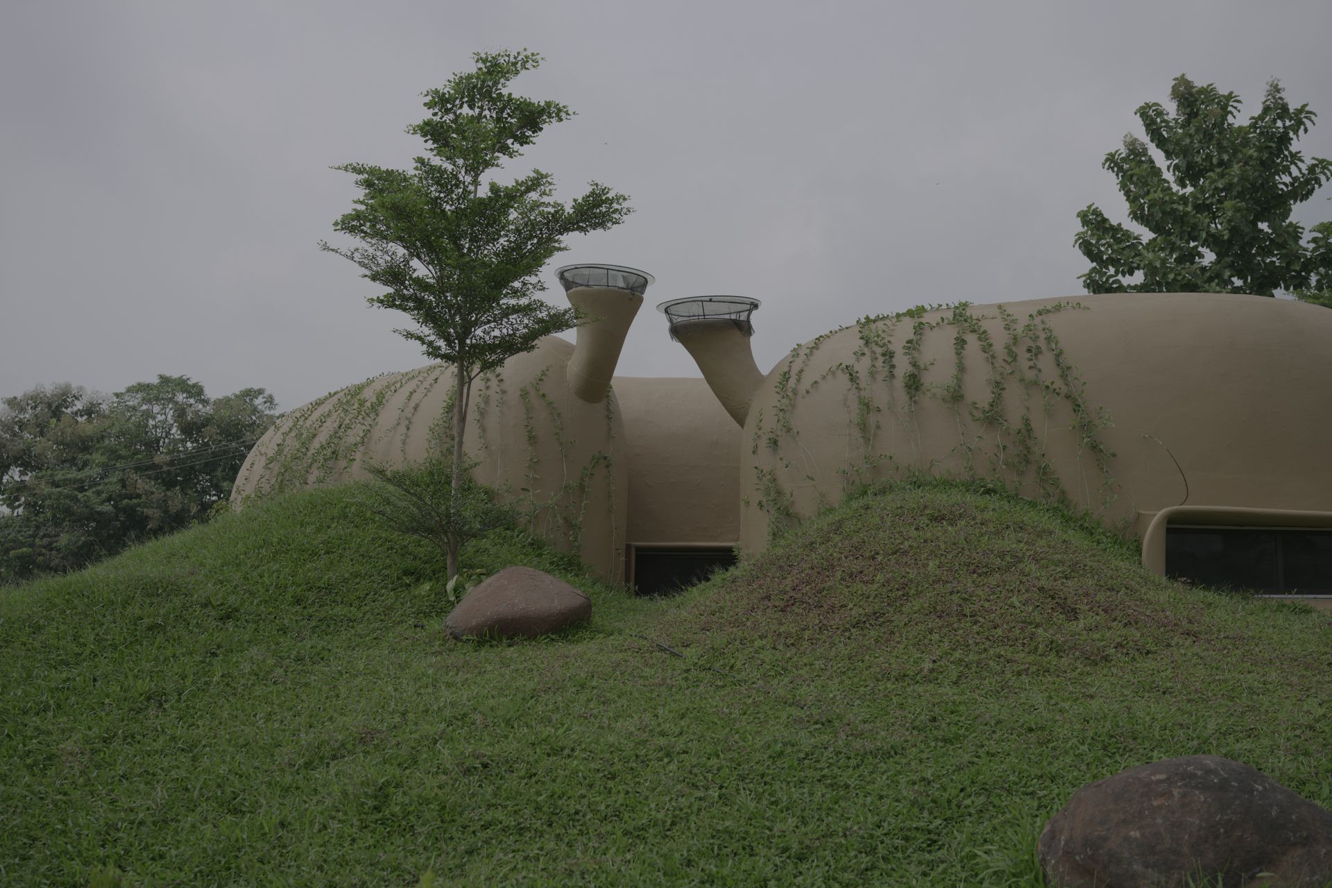 strange-shaped building half underground