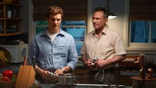 Young Dexter Morgan and his father, Harry, in the kitchen in Dexter: Original Sin