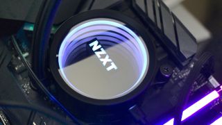 NZXT Kraken X73 RGB AIO pump head close up