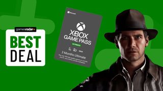 Indiana Jones with Xbox Game Pass subscription voucher on a green background