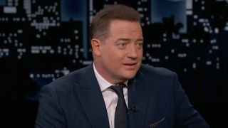 Brendan Fraser getting interviewed by Jimmy Kimmel on Jimmy Kimmel Live.