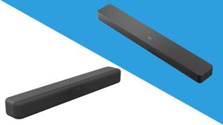 The Amazon Fire TV Soundbar on a white background, and the Fire TV Soundbar Plus on a blue background.