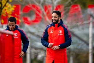 Ruben Amorim Manchester United manager at Carrington training ground