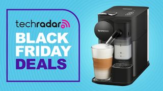 Nespresso machine on blue background with text reading &quot;TechRadar Black Friday Deals&quot;