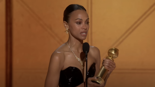 Zoe Saldana accepting Golden Globe for Emilia Perez for Best Supporting Actress in 2025