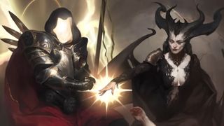 Diablo 4 concept art of Lilith and Inarius creating humanity