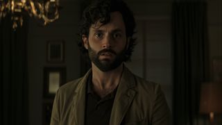 Penn Badgley as Joe staring into the camera during You season 4 part 2.