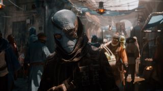 Upcoming Star Wars games: a screenshot of a Duros alien in a busy market place featured in promotional art for the new game, Star Wars Eclipse. 