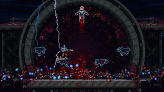 In Iron Meat, the protagonist stands on a human corpse as it&#039;s being levitated by an enemy boss&#039;s telekinetic powers.