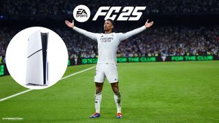 EA Sports FC 25 front cover with Jude Bellingham alongside a PS5 Slim