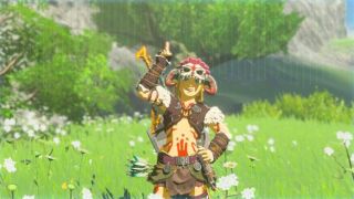 Link from Zelda: Breath of the Wild posing for a photograph in a warrior outfit