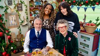 Paul, Prue, Alison and Noel on the The Great Christmas Bake Off 