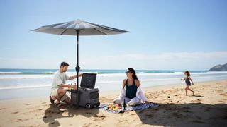 Anker SOLIX Solar Umbrella used at the beach.