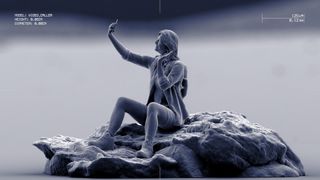 3D printed tiny model of a woman taking a selfie