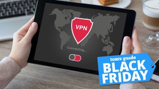 A VPN on a tablet with a Black Friday tag