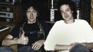 Allan Holdsworth (left) and Robert Feist at the Music Grinder Recording Studio in Hollywood, CA, 1984, during the recording of Metal Fatigue, photo courtesy of Robert Feist