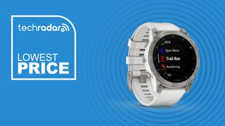 Garmin Epix Gen 2 on a blue background with the text lowest price