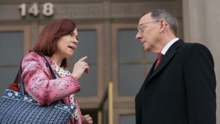 Carrie Preston and Michael Emerson in Elsbeth Season 2x07