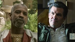 Denzel Washington in Roman garb in Gladiator 2/ Josh Brolin sitting in meeting in Sicario: Day of the Soldado