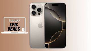 iPhone 16 Pro in natural titanium against copper gradient background