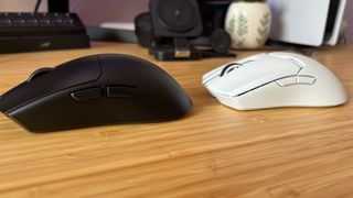 Razer Viper V3 Pro and Razer Viper V2 Pro on a wooden desk 