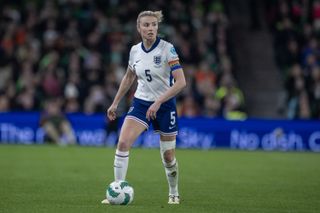 Leah Williamson #5 of England during the Republic of Ireland V England, UEFA Women&#039;s European 2025 Qualifying match at Aviva Stadium on April 9th, 2024 in Dublin, Ireland. 