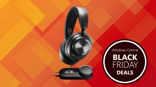 SteelSeries Arctis Nova Pro wired headset on a Windows Central Black Friday deals background