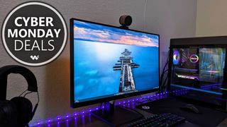 Header image for Windows Central&#039;s Cyber Monday deal for the HP Omen 27qs monitor