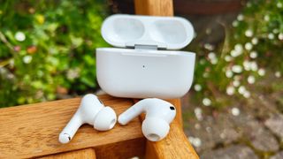 AirPods Pro 2 on a chair outside